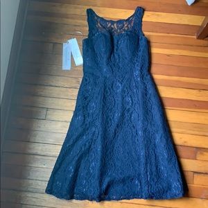 Navy Lace Knee Length Bridesmaid’s Dress